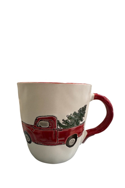 Bögre karácsonyi autó fenyővel