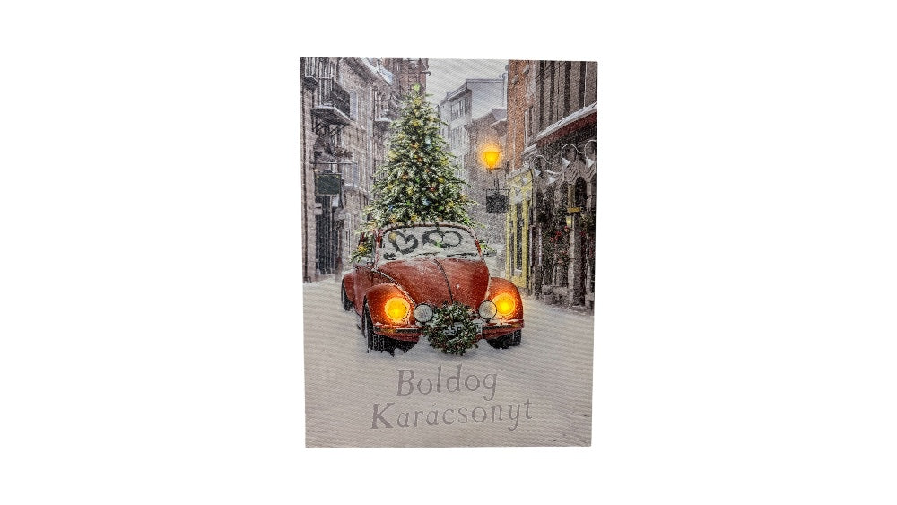 LED-es téli falikép autó városban