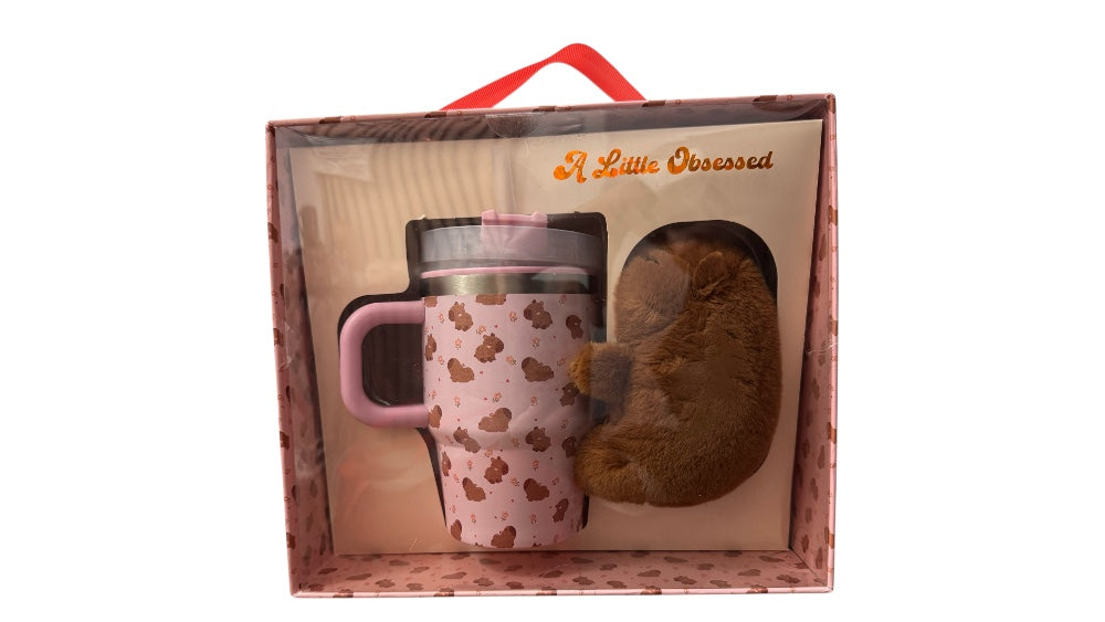 Kapibara ajándék szett ivópohár + plüss charm